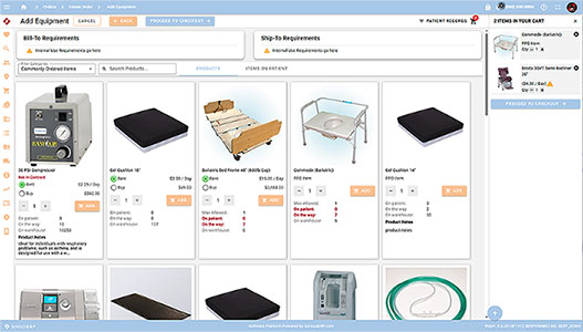 DME order being created by a customer sales rep who is using Serious ERP