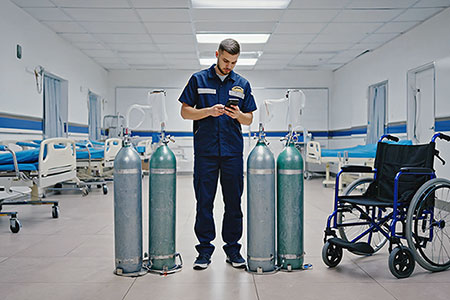 DME service technician is using the Serious ERP Field APP to scan equipment he found at a medical facility. This equipment had been previously lost - he has now saved the DME company money